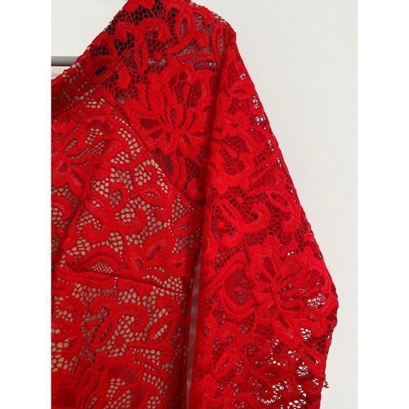 Sabora Red Lace Fitted Mini Dress Size Small - Picture 6 of 10